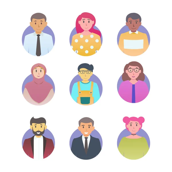 Zestaw avatar użytkownika płaski kolor styl różnych narodowości — Wektor stockowy