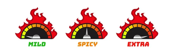 Hot chili pepersterkte schaal indicator - mild, pittig, extra — Stockvector