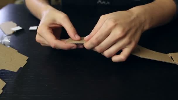 Menina montando uma realidade virtual óculos de papelão — Vídeo de Stock