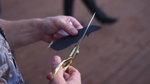 Artista criando papel cortado silhueta do homem — Vídeo de Stock