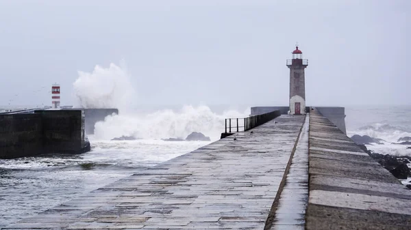 Storm Waves Next Lighthouse Ocean Royalty Free Stock Photos