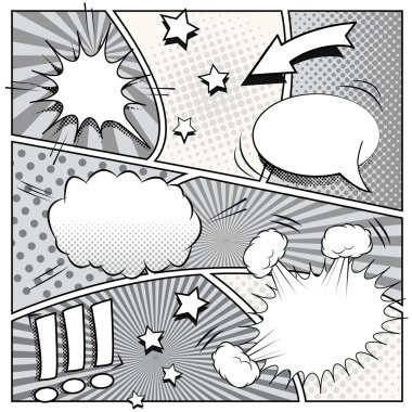 Çizgi roman arka plan siyah ve beyaz renklerde