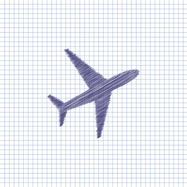 Platte vector pictogram. Krabbel blauwe pen op een vel school noteboo — Stockvector