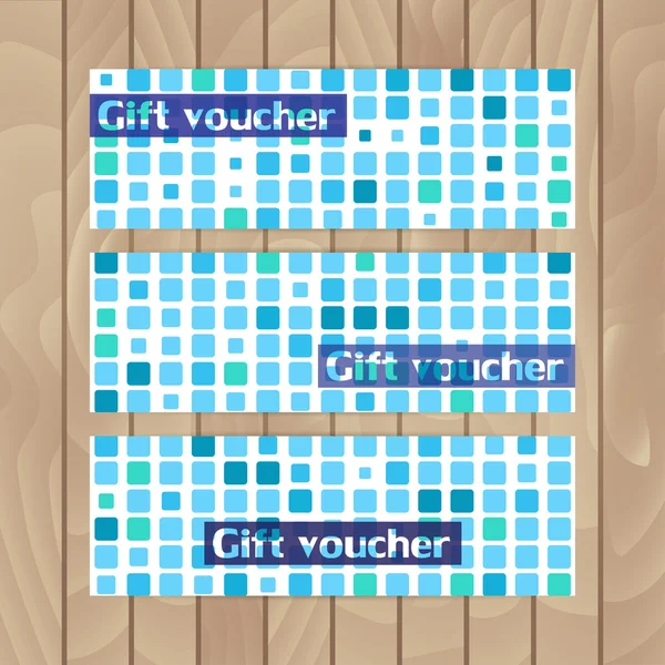Verzameling van vector flyers. Mozaïeken gemaakt van blauwe vierkantjes. Mariene thema — Stockvector