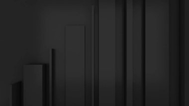 Soyut arkaplan, kırmızı zemin üzerinde siyah dikey şekil, 3D görüntüleme.