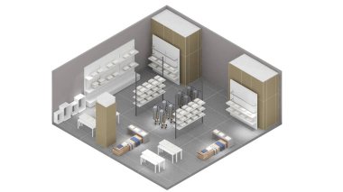 Isometric view of a clothing store,shopping malls, 3d rendering.