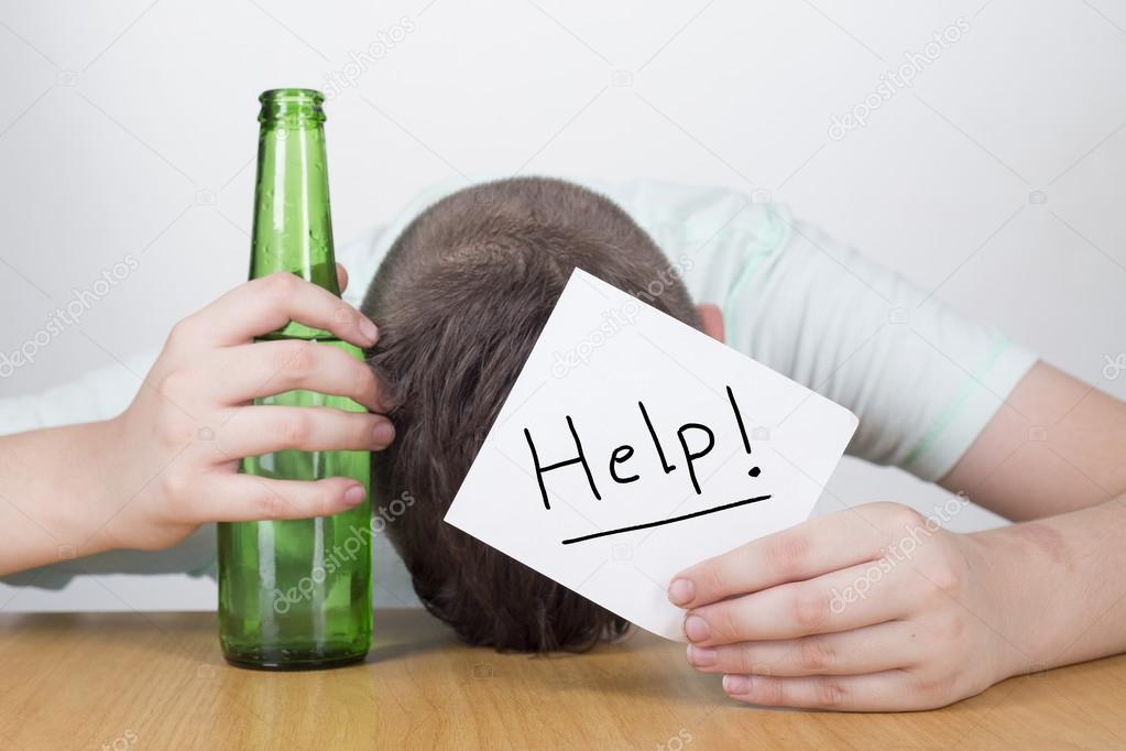 Child with alcohol addiction problems.