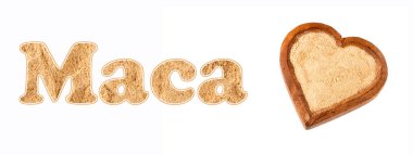 Kalp şeklindeki kasede Maca kökü tozu