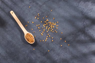 Tahta kaşıkta organik çemen otu tohumları - Metin uzayı