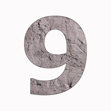 Gri sıva dokusu üzerine 9 numara beyaz arkaplanda izole edildi