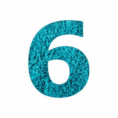 6 Numara - Mavi havlu arkaplanı beyaz üzerine izole edildi