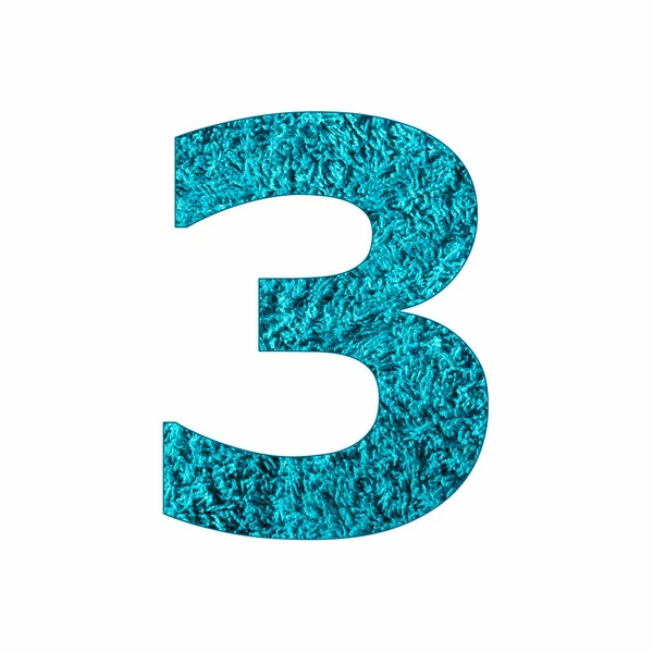 Nummer Drie Blauwe Handdoek Achtergrond Geïsoleerd Wit — Stockfoto
