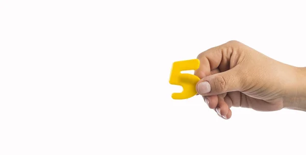 Number Plastic Hand Holds Text Space — Stock Photo, Image