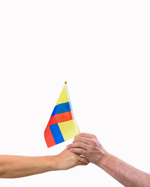 United Hands Hold Colombian Country Flag Národní Stávka — Stock fotografie