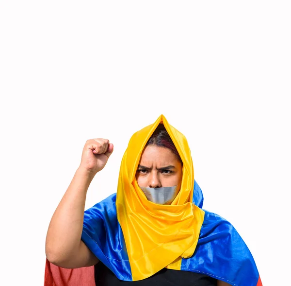 Colombiansk Kvinna Med Flagga Nationalstrejken — Stockfoto