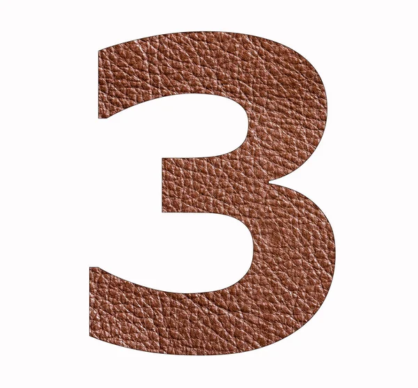 Nummer Drie Bruine Lederen Textuur Achtergrond — Stockfoto