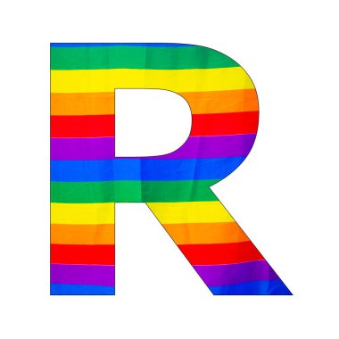 Harf R Büyük harf - Kumaş dalgalı gökkuşağı LGBT gurur arkaplanı