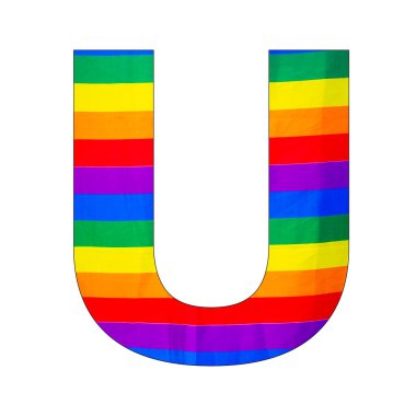 Harf alfabesi U - LGBTQ bayrak renk arkaplanı