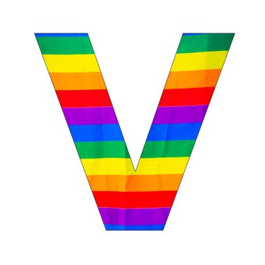 V Büyük harfi - Kumaş dalgalı gökkuşağı LGBT gurur arkaplanı