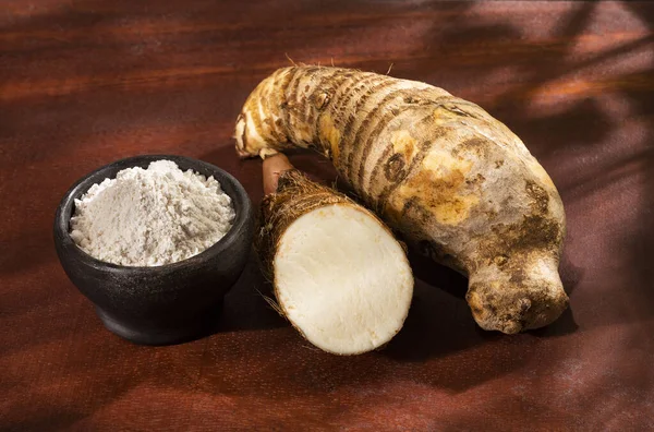 stock image Organic taro flour in the bowl - Colocasia esculenta