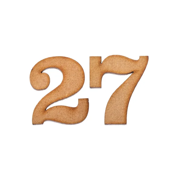 Номер Двадцять Сім Шматок Деревини Ізольовано Білому Тлі — стокове фото