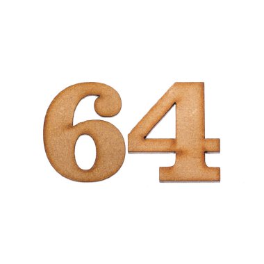 64 numara, 64 numara beyaz arka planda izole edilmiş bir tahta parçası.