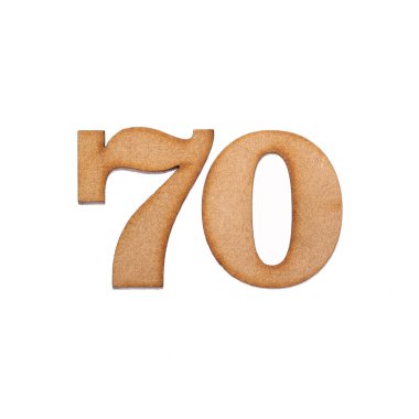 70 numara, beyaz arka planda izole edilmiş bir tahta parçası.
