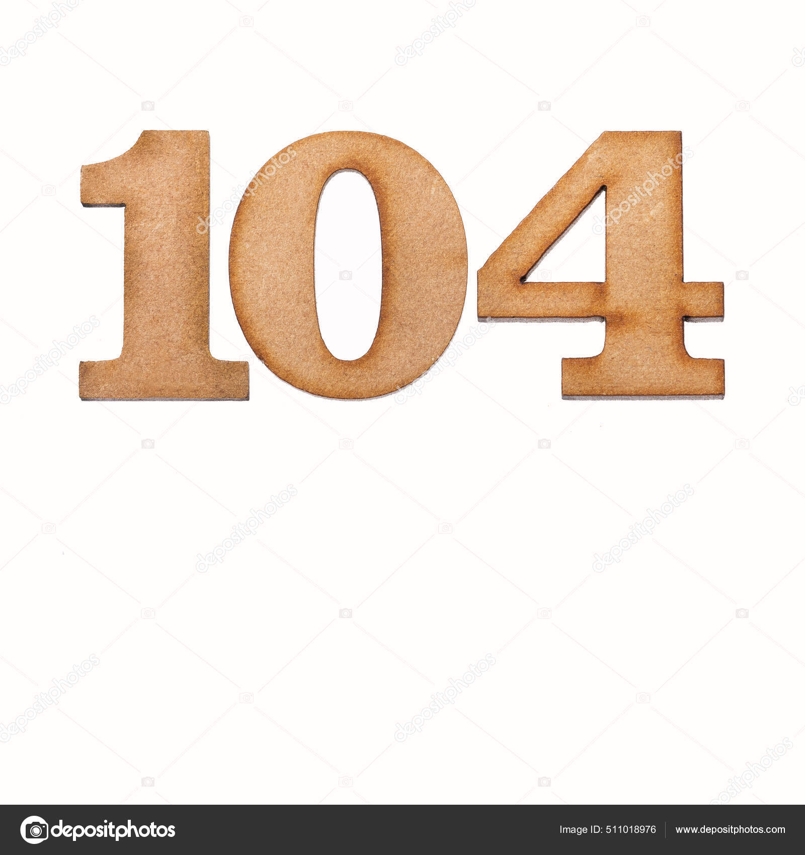Number 104 Wood Isolated White Background Stock Photo