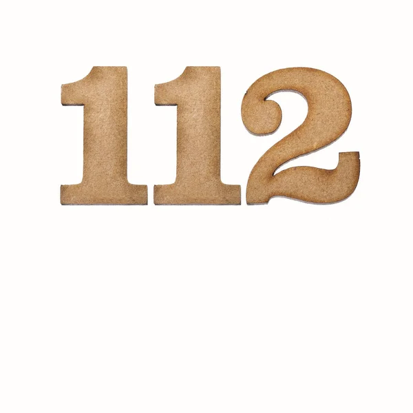 Numer 112 Drewnie Izolowany Białym Tle — Zdjęcie stockowe