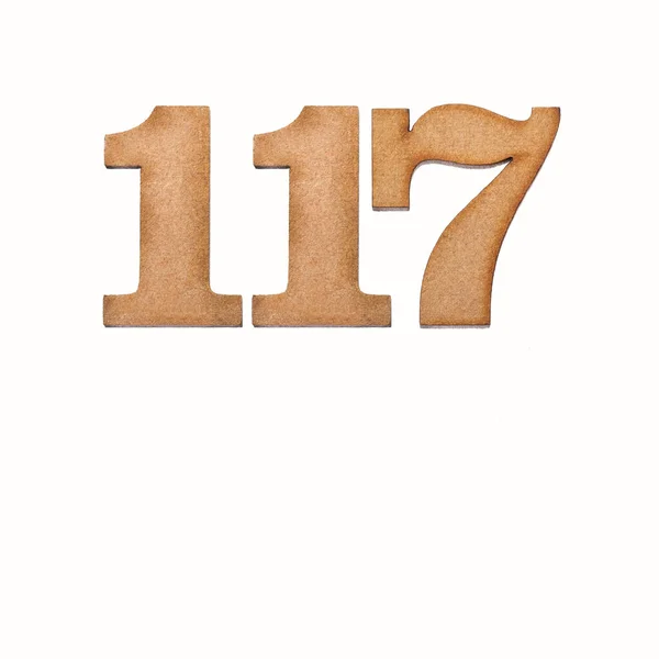 Numer Sto Siedemnaście 117 Kawałek Drewna Izolowany Białym Tle — Zdjęcie stockowe