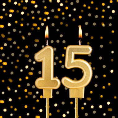 Siyah arka planda 15 numara bulanık ışıklar - soyut bulanık ışıklı doğum günü kartı