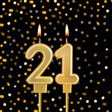 Bulanık ışıklı siyah arka planda 21 numara - soyut bulanık ışıklı doğum günü kartı