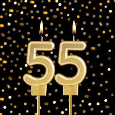 Siyah arka planda 55 numara bulanık ışıklar - soyut bulanık ışıklı doğum günü kartı