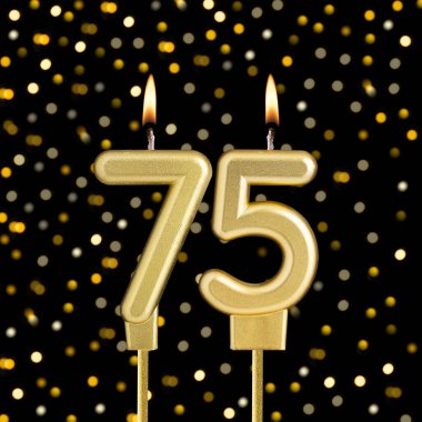 Siyah arka planda 75 numara bulanık ışıklar - soyut bulanık ışıklı doğum günü kartı