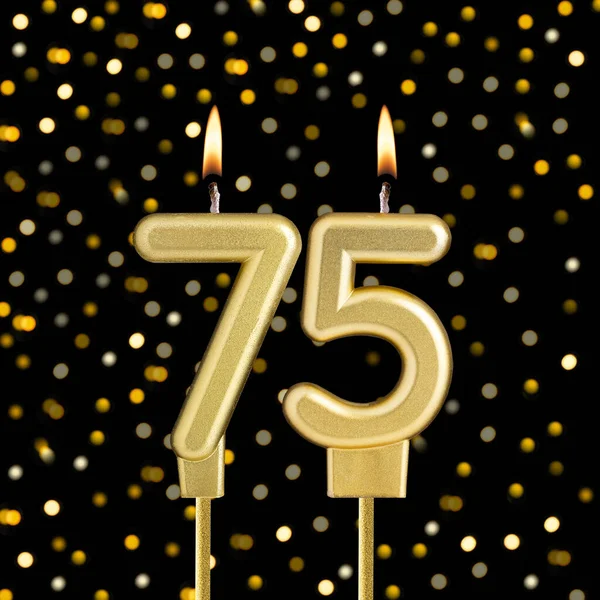 Siyah arka planda 75 numara bulanık ışıklar - soyut bulanık ışıklı doğum günü kartı