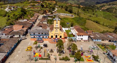 Mesopotamia, La Union, Antioquia, Colombia. January 15, 2026. Panoramic drone view of the township, located 80.1 km from Medellin.