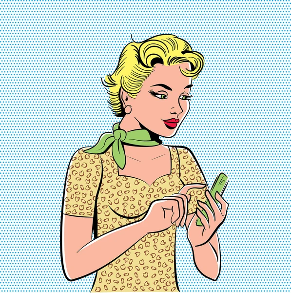 Pop art ragazza del telefono — Vettoriale Stock