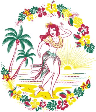 Vintage Hula girl on the Beach clipart