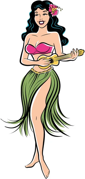 Retro-Hula-Mädchen mit einer Ukelele — Stockvektor