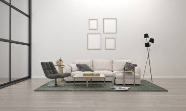 Kanepe ve Masa ile Modern Oturma Odası Yapılandırılmış Gerçekçi Mokup 3D