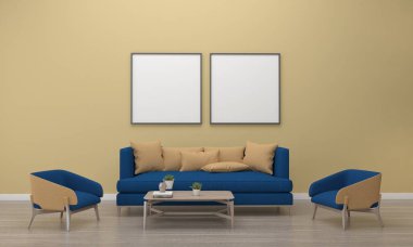 Kanepe ve Masa ile Modern Oturma Odası Yapılandırılmış Gerçekçi Mokup 3D