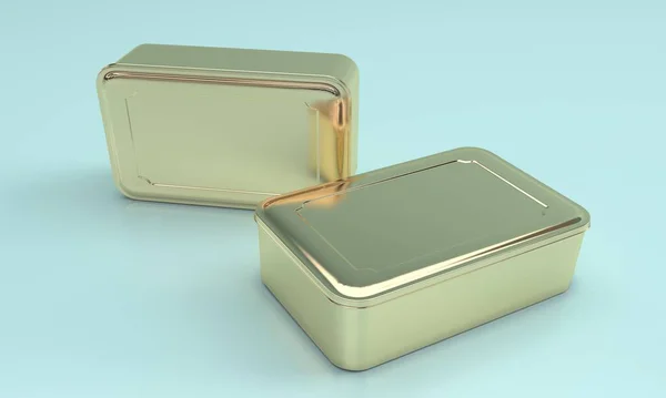 Złoty Kwadratowy Metalowe Jedzenie Opakowanie Blachy — Zdjęcie stockowe
