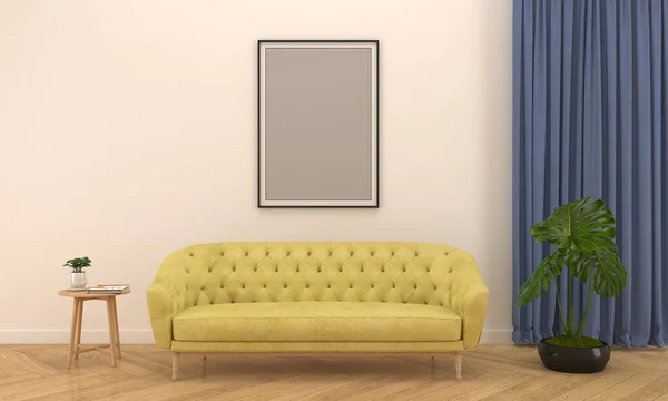 Realistisk Mockup Rendered Interiör Modernt Vardagsrum Med Soffa Soffa Och — Stockfoto