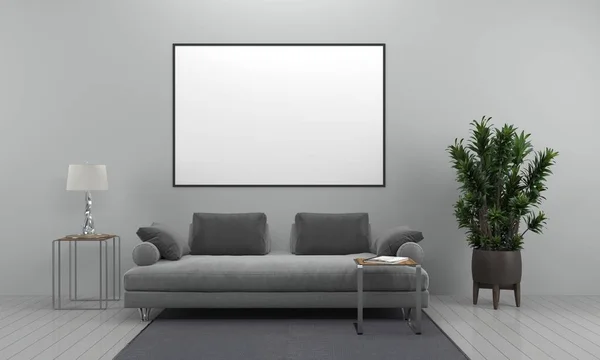Realista Mockup Renderizado Interior Sala Estar Moderna Con Sofá Sofá — Foto de Stock