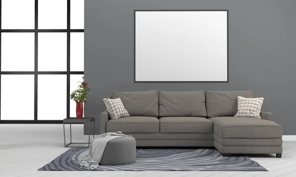 Realista Mockup Renderizado Interior Sala Estar Moderna Con Sofá Sofá — Foto de Stock