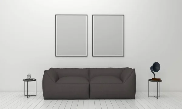 Realista Mockup Renderizado Interior Sala Estar Moderna Con Sofá Sofá —  Fotos de Stock