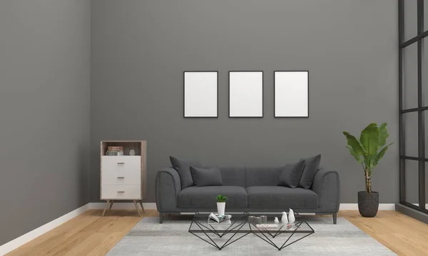 Realista Mockup Renderizado Interior Sala Estar Moderna Con Sofá Sofá — Foto de Stock