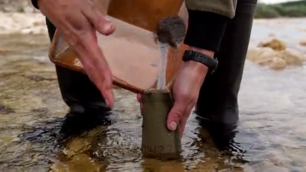 Prospector Washes Sifts Gold — Stock Video