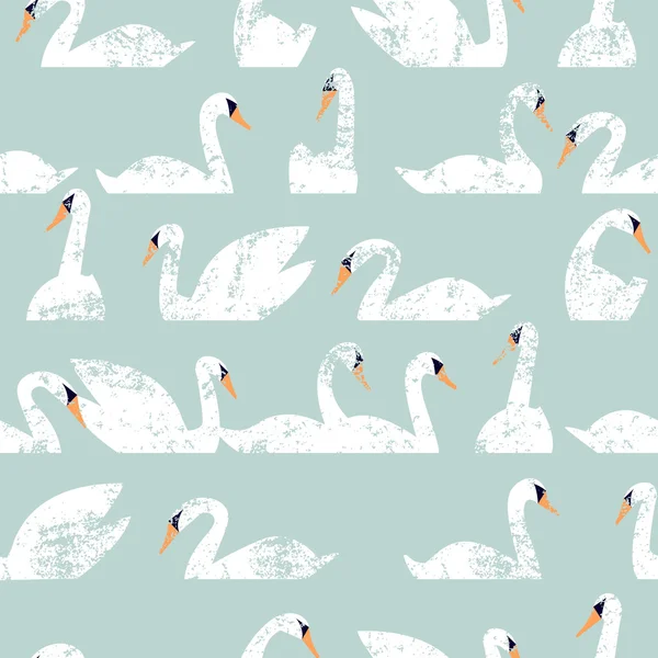 Seamless pattern flock of swans swim. Vector illustration. All elements are not cropped and hidden under mask. You will find a pattern to create scuffs in the file. — Stock Vector