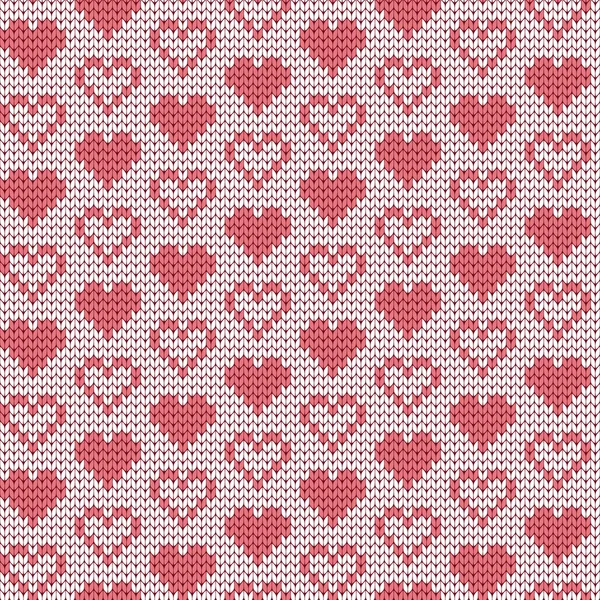 Knitted seamless pattern hearts — Stock Vector